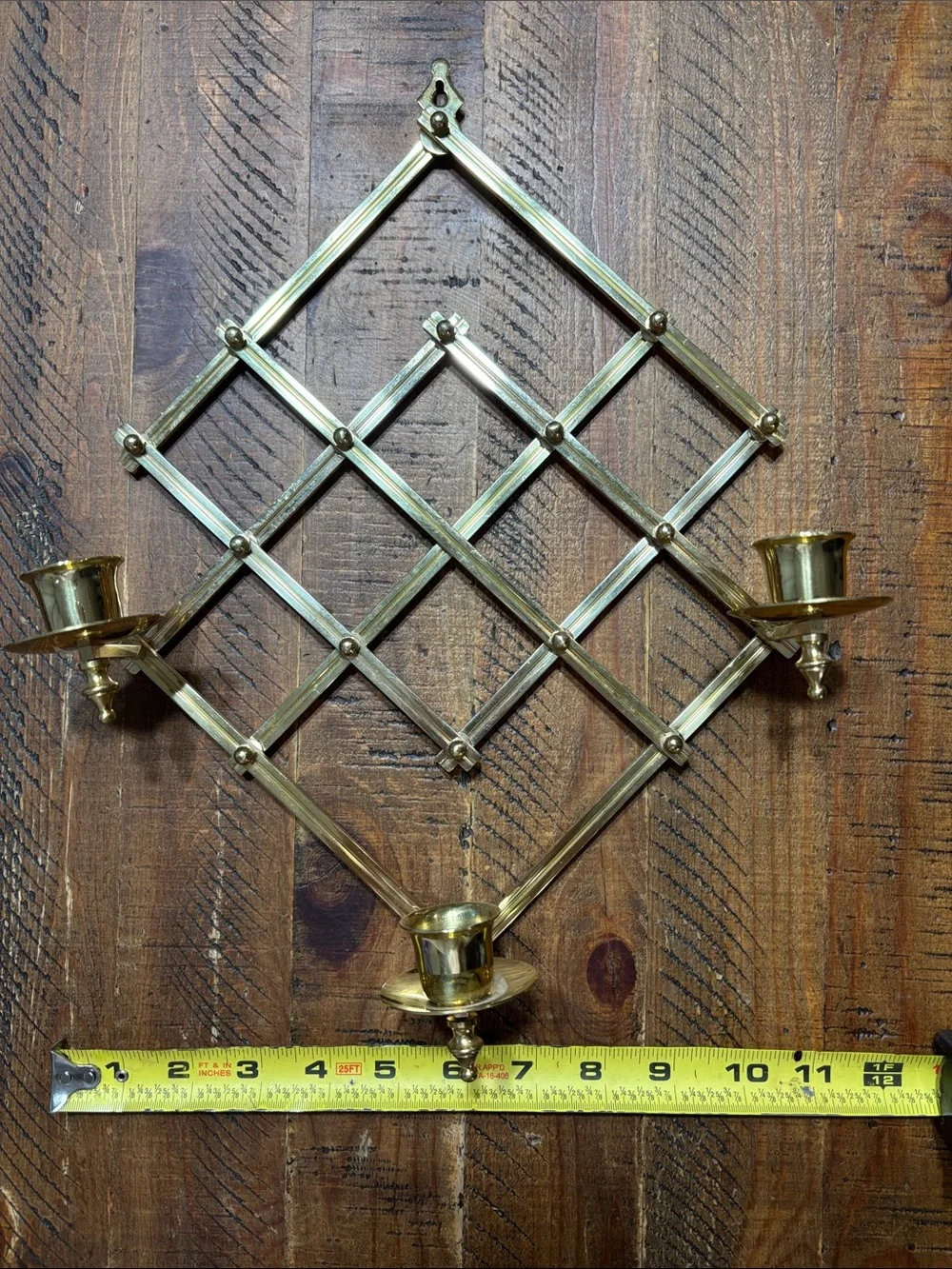 Vintage Brass Expanding Accordion Wall Sconce 3 Candle Holder Folding Lattice